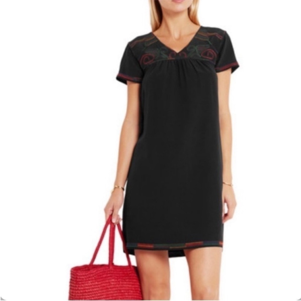 Madewell Black Silk Embroidered Dress​​